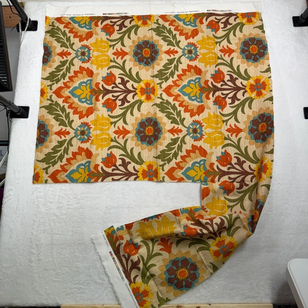 Waverly Santa Maria Upholstery Fabric Remnant Floral Neutral Beige Green 1 Yd